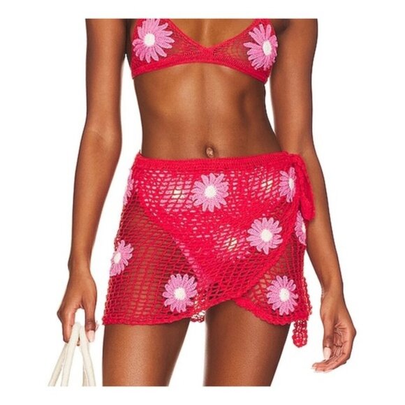 Aqua Bendita x REVOLVE XS Maia Sarong in Fuschia & Red MSRP $200 NWOT - Picture 1 of 11